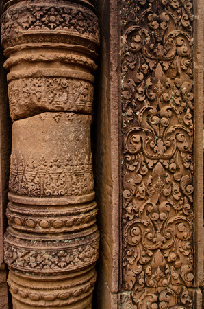 sculpture of pole of Banteay Sreiの写真素材