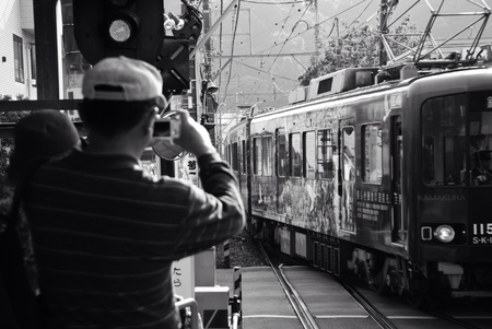 Train station scene in black and whiteの素材
