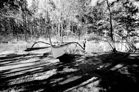 Anawangin Beach, Zambales, Philippines in black and white.の写真素材