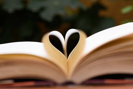 Open book  with heart shape page.の写真素材