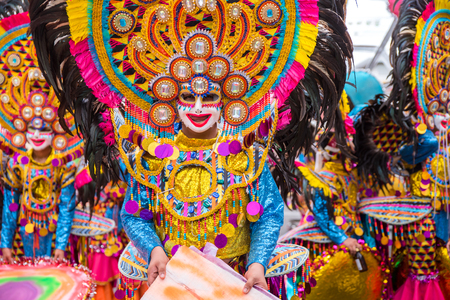 Parade of colorful smiling mask at 2018 Masskara Festival, Bacolod City, Philippines.