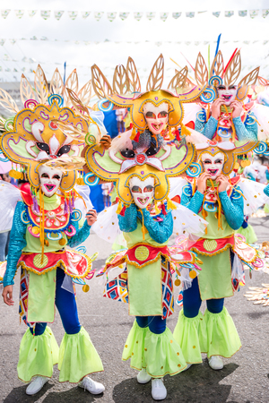 Parade of colorful smiling mask at 2018 Masskara Festival, Bacolod City, Philippines.のeditorial素材