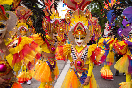 Parade of colorful smiling mask at 2018 Masskara Festival, Bacolod City, Philippines.のeditorial素材