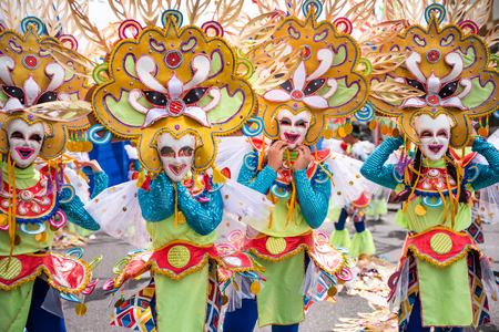 Parade of colorful smiling mask at 2018 Masskara Festival, Bacolod City, Philippines.のeditorial素材