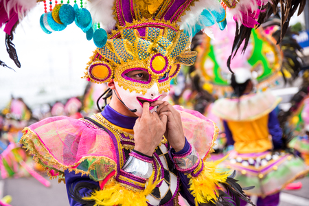 Parade of colorful smiling mask at 2018 Masskara Festival, Bacolod City, Philippines.のeditorial素材