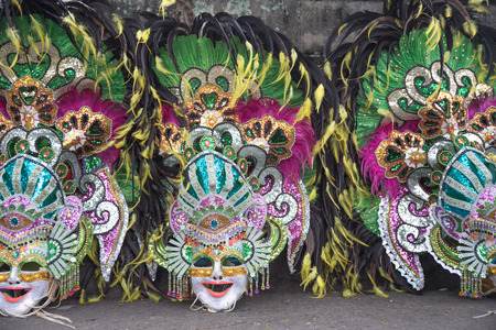 Parade of colorful smiling mask at 2018 Masskara Festival, Bacolod City, Philippines.のeditorial素材
