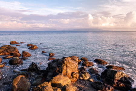 Scenic rock formation during sunrise at the beach of Mindoro, Philippines.