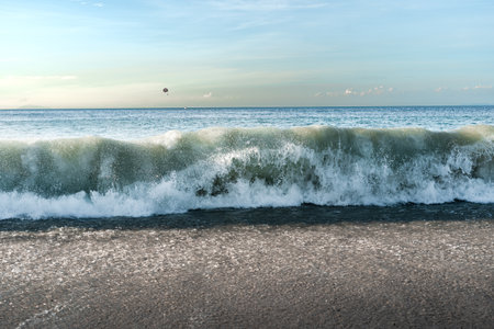 Big waves crushing the shores at the coastline.の写真素材