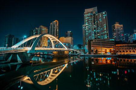 Filipino-Chinese frienship arc also known as Binondo-Intramuros Bridge at blue hour.の写真素材
