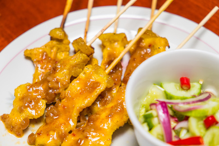 Thai Pork Satay  with Satay Sauce の写真素材
