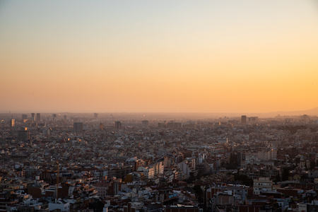 Views of the city of Barcelona during sunset with copy spaceの写真素材