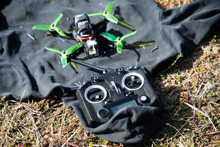 FPV Racing drone and black transmitter