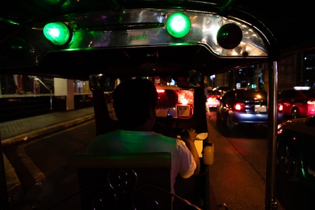 November 20th, 2018 - Bangkok (THAILAND) - Views from inside a Tuk Tuk in Bangkok at nightのeditorial素材