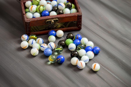 marbles inside crate boxの写真素材