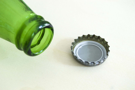 soda bottle and cap with lid open soda glass bottle,の写真素材