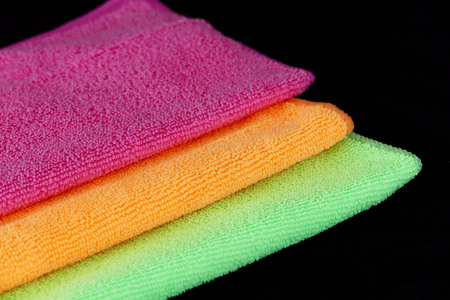 blue, green, orange and pink microfiber cleaning cloths,の写真素材