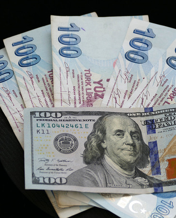 100 dollars and 100 Turkish lira