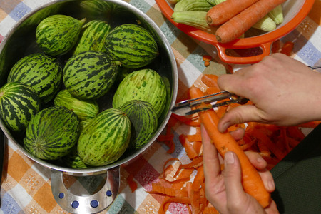 pickled vegetables with tiny melon and carrotsの写真素材