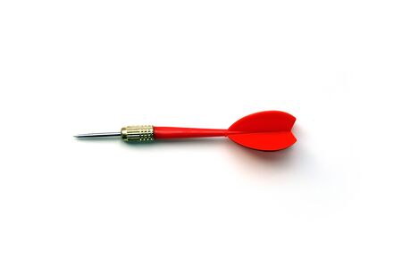 red, green and yellow colored dart arrow, on white ground,