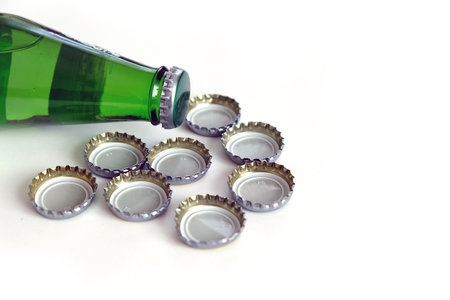 metal soda bottle caps, soda caps, close-up on white background,