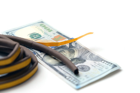 adhesive gasket to provide heat savings and 100 US dollar, close-up, heat savings,