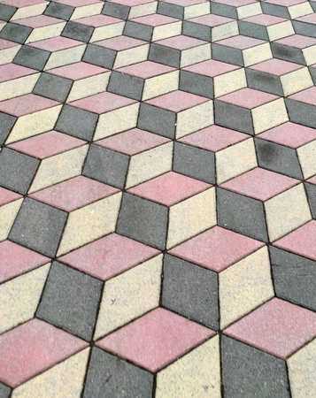 optical illusion and paving stone, paving stone laid in the form of optical illusion,