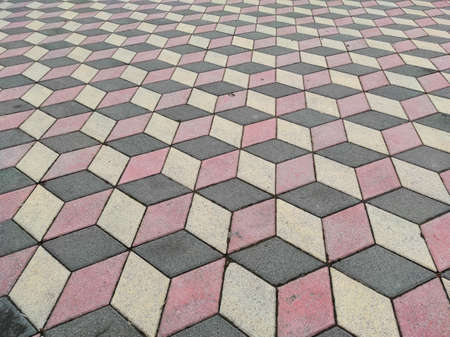 optical illusion and paving stone, paving stone laid in the form of optical illusion,
