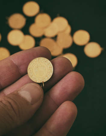 quarter gold on black background, turkish quarter gold, close-up quarter gold, gold market,の写真素材
