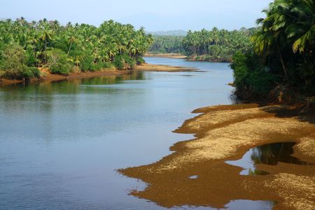 tropical landscape in south India with riverの写真素材