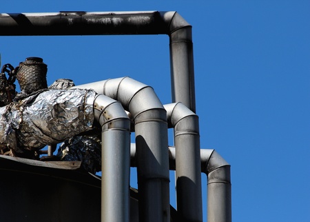 detail of old silver pipe in heating station