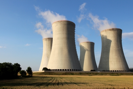 view of nuclear power plant towersのeditorial素材