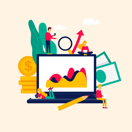 Analysis of finance, market. Flat style vector illustration.のイラスト素材