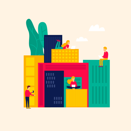 Modern city. Flat style vector illustration.のイラスト素材
