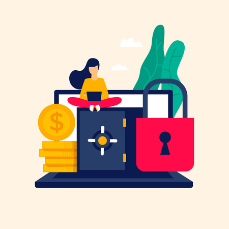 Protecting the Internet business, storing money. Flat style vector illustration.のイラスト素材