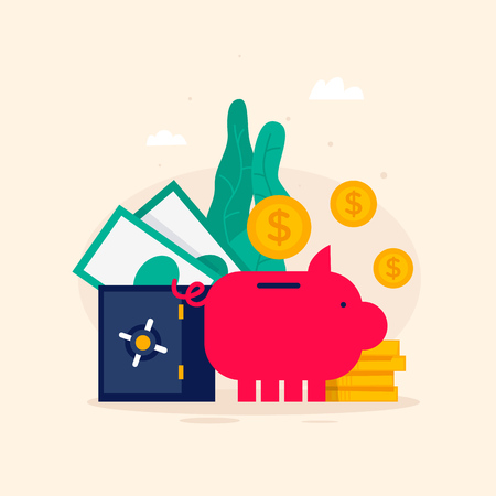 Piggy Bank, deposit of money, deposit. Flat style vector illustration.のイラスト素材