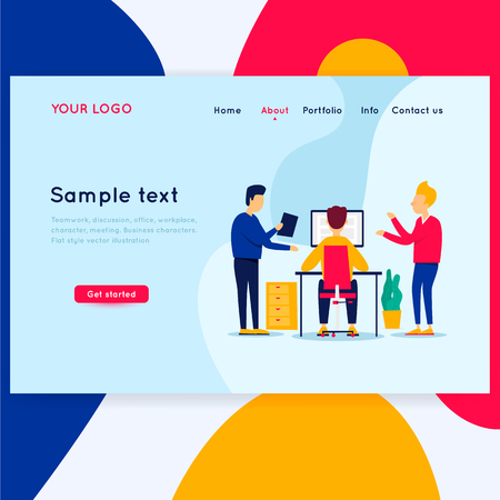 Teamwork, analysis, business strategy, group of people, site template. Flat style vector illustration.のイラスト素材