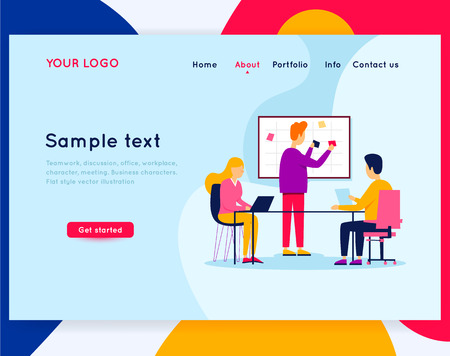 Teamwork, analysis, business strategy, group of people, site template. Flat style vector illustration.のイラスト素材