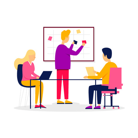 Teamwork, analysis, brainstorming, improving work. Flat style vector illustration.のイラスト素材