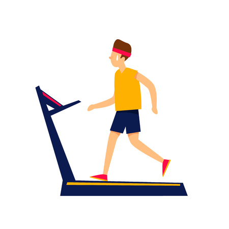Man is running on a treadmill. Flat style vector illustration.のイラスト素材