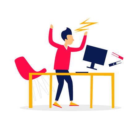 Angry businessman crushed the workplace. Flat style vector illustration.のイラスト素材