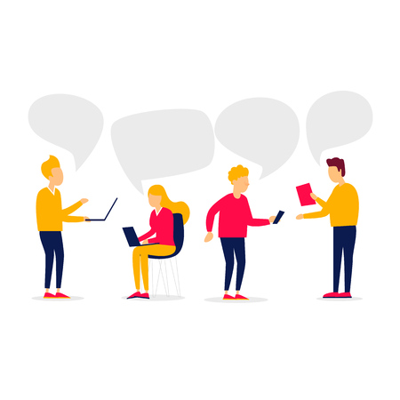 Group of people communicates via the Internet. Flat style vector illustration.のイラスト素材