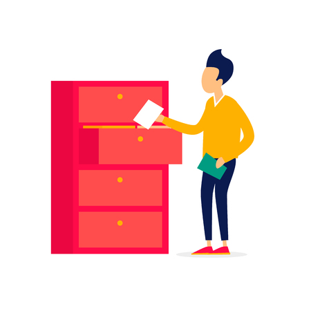 Man near the cabinet with documents. Flat style vector illustrationのイラスト素材