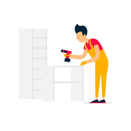 Collector of furniture. Flat style vector illustrationのイラスト素材