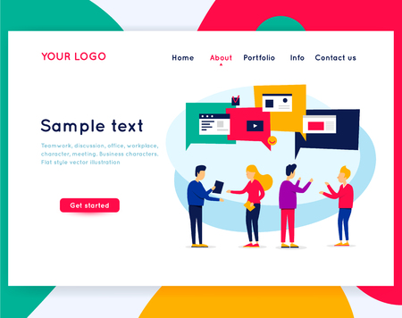 Group of people communicate in social networks. Technologies. Site templateのイラスト素材