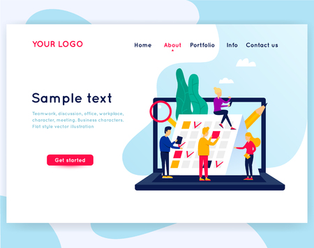 Group of people engaged in planning, business, time, teamwork. Site templateのイラスト素材
