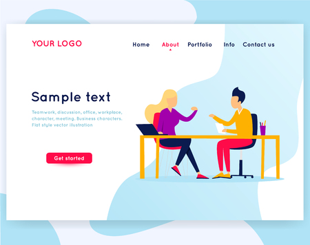 Office life, teamwork, business, meeting, secretary. Programmer. Job interview. People work in the office. Site template.のイラスト素材