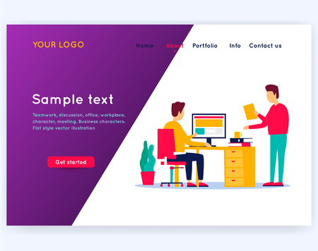 Office life, teamwork, business, meeting, secretary. Programmer. Job interview. People work in the office. Site template.のイラスト素材