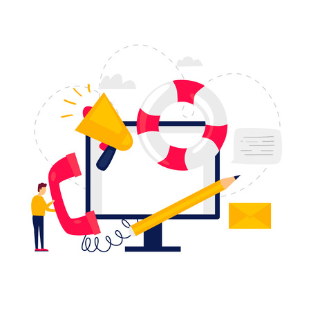 Help, online support. Flat illustrationのイラスト素材