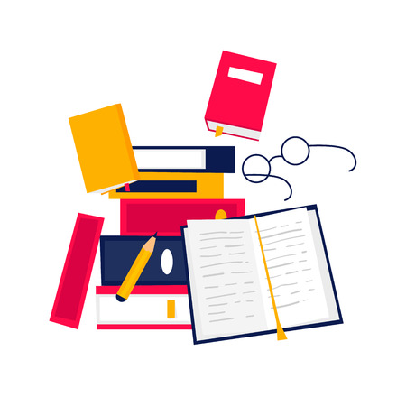 Reading books, education, science, development. Flat style vector illustration.のイラスト素材