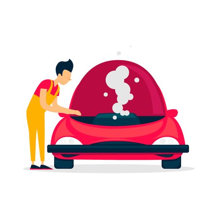 Car repair, car service, mechanic, oil change. Flat style vector illustration.のイラスト素材
